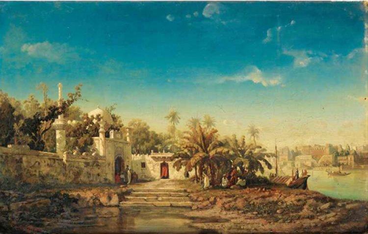 Auguste Borget Mosque on the Banks of the Ganges, India Sweden oil painting art